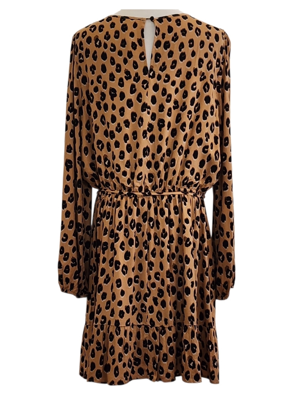 A New Day leopard print dress long sleeve tie waist tan/black elastic cuffs nwt - Picture 4 of 16